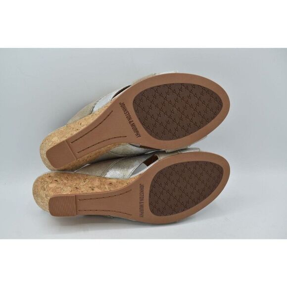 Johnston & Murphy Womens Size 8 Marlena Cross Strap Silver Gold Slip On Sandals